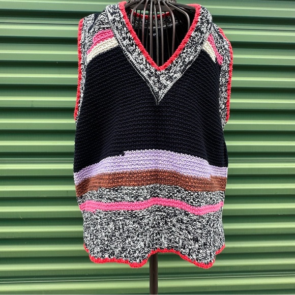 ME+EM Colorblock Stripe Knit Sleeveless Sweater Vest Size L - Picture 11 of 12